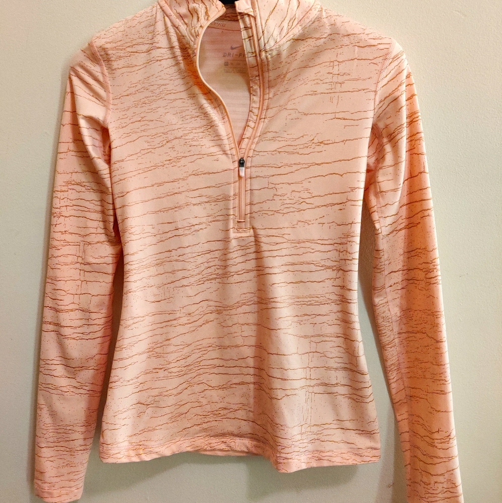 Quarter zip pink and gold Nike Pro pullover.